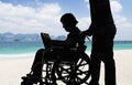 Silhouette elderly woman reading a book with her s Royalty Free Stock Photo