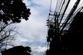 Silhouette, electric pole with have one transformers Royalty Free Stock Photo