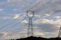 Silhouette of electric power towers during dusk Royalty Free Stock Photo