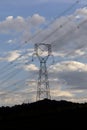 Silhouette of electric power towers during dusk Royalty Free Stock Photo