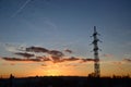 Silhouette of electric pylon at sunset Royalty Free Stock Photo