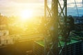 Silhouette workers on background of construction crews to work on high ground heavy industry and safety concept. Construction of Royalty Free Stock Photo