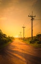 Silhouette electricity post with beautiful sunset