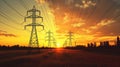 Silhouette electricity pylons at sunset