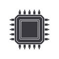Silhouette of electronic Integrated circuit top view. Vector illustration. Computer microchip or nano processor icon.