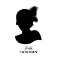 Silhouette of an elegant lady`s head with feather headdress, 20s style.