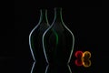 Silhouette of elegant and very old wine bottles and Christmas dec Royalty Free Stock Photo