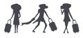 Silhouette elegant women with a suitcase will go on a journey, they will have an unforgettable vacation.