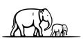 Silhouette Of An Elephant And Baby Elephant. Simple Vector Illustration Isolated On White Background