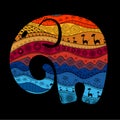 Silhouette of an elephant filled with African national patterns. Vector illustration Royalty Free Stock Photo