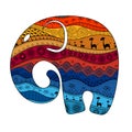 Silhouette of an elephant filled with African national patterns. Vector illustration Royalty Free Stock Photo