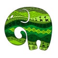 Silhouette of an elephant filled with African national patterns. Vector illustration