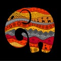 Silhouette of an elephant filled with African national patterns. Vector illustration