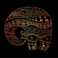 Silhouette of an elephant filled with African national patterns. Vector illustration