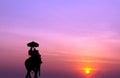 Silhouette elephant with tourist at sunset Royalty Free Stock Photo