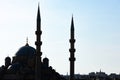 Silhouette of Eminonu Yeni Cami or New Mosque. Islamic or ramadan concept photo Royalty Free Stock Photo