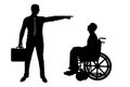 Silhouette Employer refuses the disabled person in a wheelchair to employ him for work