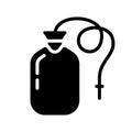 Silhouette Enema bag or blood pack. Outline icon of nurse rubber bottle with drain tube. Illustration of medical tool for