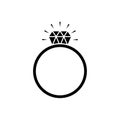 Silhouette of engagement ring icon. Romantic proposal. Cartoon design. Hand drawn art. Vector illustration. Stock image.