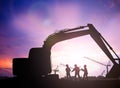 Silhouette engineer in a building site over Blurred constructio Royalty Free Stock Photo