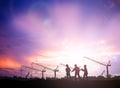 Silhouette engineer in a building site over Blurred constructio Royalty Free Stock Photo