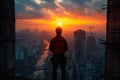 Silhouette of engineer looking at the construction site at sunset Royalty Free Stock Photo