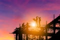 Silhouette of Engineer and worker on building site, construction Royalty Free Stock Photo