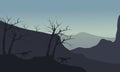 Silhouette of eoraptor walking in hills Royalty Free Stock Photo