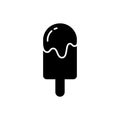 Silhouette eskimo pie. Melting ice cream. Outline icon of Popsicle. Black simple illustration of ice lolly with flowing icing.