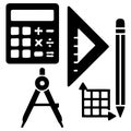 Essential collection of mathematical and drafting tools for geometry and calculations Royalty Free Stock Photo