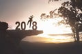 Silhouette excited businessman for Happy New Year 2018 Royalty Free Stock Photo