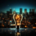 Silhouette executive grips innovative bulb, growth graph symbolizing business success