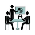 Silhouette executive man with graphics in group conference