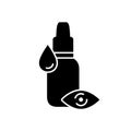 Silhouette Eye drops. Outline icon of liquid medication to moisturize, treatment. Black simple illustration of bottle, medicine