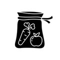 Silhouette Fabric shopping bag for vegetables and fruits. Outline icon of carrot, apple in reusable mesh. Zero waste, no plastic Royalty Free Stock Photo