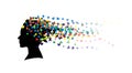 Silhouette of face of girl with hair made of colourful hearts.