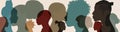 Silhouette face head in profile ethnic group of black African and African American men and women.Identity concept -racial equality