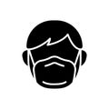 Silhouette Face mask icon. Outline pictogram of male head without eyes with protective respirator on. Black illustration of