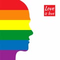 A silhouette of a face with a rainbow LGBT flag and the words love is love