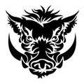 The silhouette of the face of a wild boar, wild pig is painted in black in Celtic style. The emblem of the hunting club