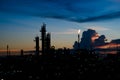 Silhouette factory with dramatic sky background,petrochemical plant area with beautify sky at sunset Royalty Free Stock Photo