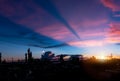 Silhouette factory with dramatic sky background,petrochemical plant area with beautify sky at sunset Royalty Free Stock Photo