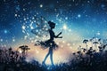 Silhouette of a fairy against a starry night sky. Royalty Free Stock Photo