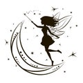 Silhouette of fairy with moon and stars