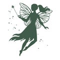 Silhouette of fairy, vector illustration isolated on white