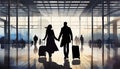 silhouette of a family at the airport on departure for vacation