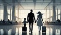 silhouette of a family at the airport on departure for vacation