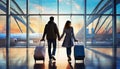 silhouette of a family at the airport on departure for vacation