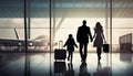 silhouette of a family at the airport on departure for vacation