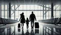 silhouette of a family at the airport on departure for vacation